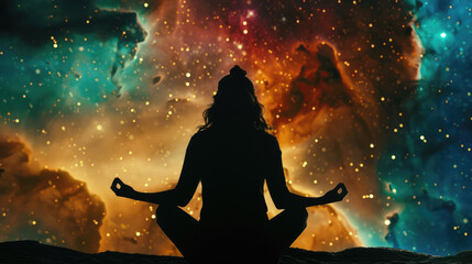 Silhouette of a woman on a background of space, the concept of esotericism