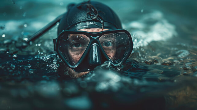 Man in scuba diving mask in water