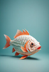 Amazing beautiful fish cut out of paper, simple background, kirigami style