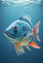 Amazing beautiful fish cut out of paper, simple background, kirigami style