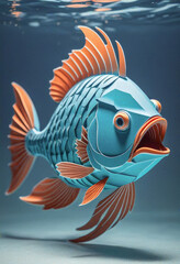 Amazing beautiful fish cut out of paper, simple background, kirigami style