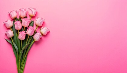 Happy Women's Day decoration concept made from flowers on pink pastel background