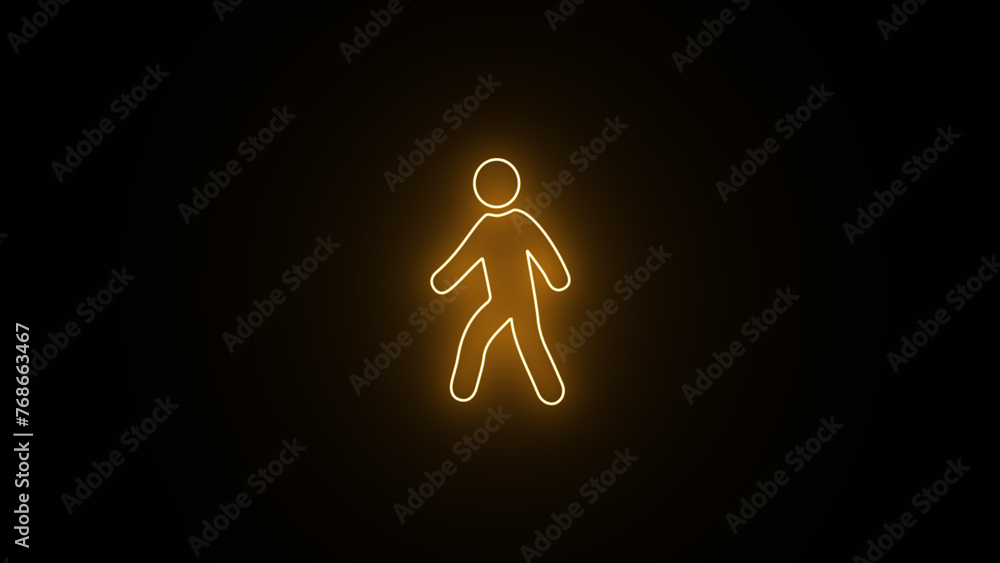 Poster neon line glowing pedestrian sign. walking neon icon. editable line icon of stick man or stick figur