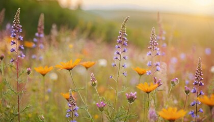 Nature background with wild flowers blur pastel background.