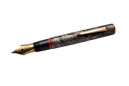 Elegance Unleashed: Fountain Pen With Gold Tip and Black & White Pattern. On a White or Clear Surface PNG Transparent Background.