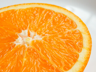 Close up of cross section of orange. Sliced orange background.