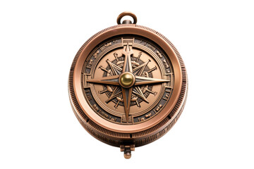 Gleaming Bronze Compass Points the Way on White Canvas. On a White or Clear Surface PNG Transparent Background.