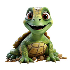 Fototapeta premium Cute 3D design turtle cartoon character with smiling facial expression isolated on transparent background, generative ai