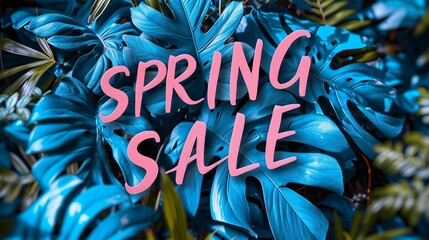 Sign with the inscription Spring Sale with flower background. AI generate illustration