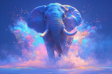 colorful powder explosion with elephant, colorful background - obrazy, fototapety, plakaty