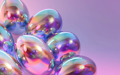 
Holographic painted Easter metallic eggs on gradient background with copy space background illustration.  generative ai