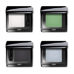 Make-up eyeshadow single color packaging. Realistic vector set. Open colour makeup compact eye shadow square case. Easy to recolor