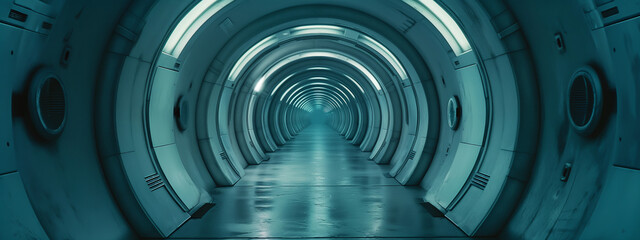 Fototapeta premium Gloomy cinematic photo - A gloomy and mysterious room of a spaceship 