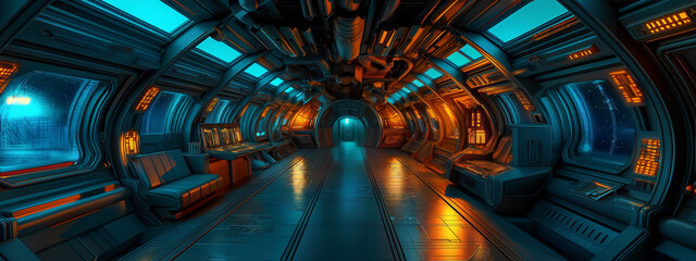 Gloomy cinematic photo - A gloomy and mysterious room of a spaceship	
