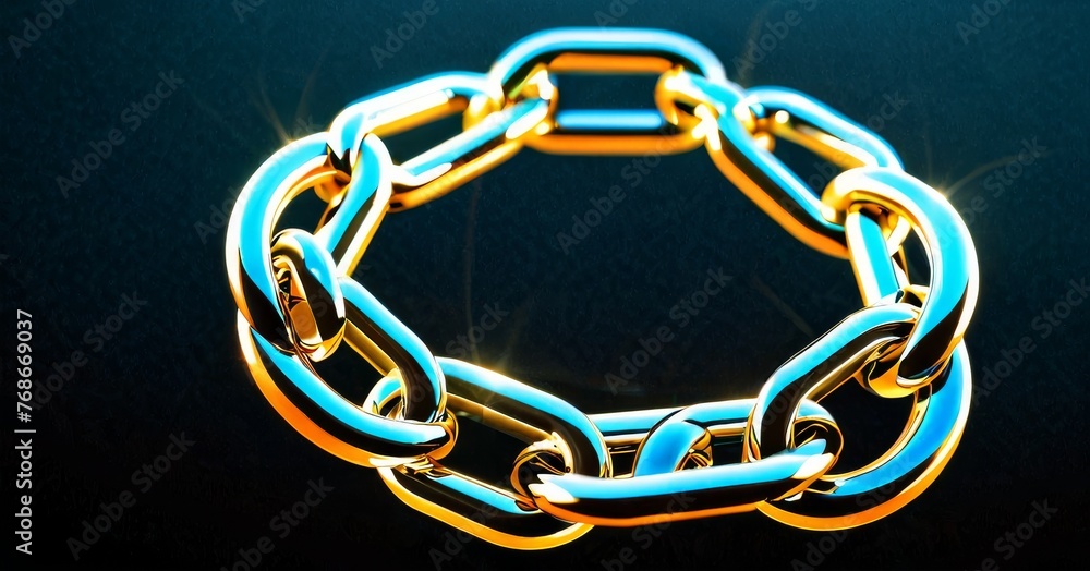 Poster a circular chain glows with a blend of cool and warm tones, exuding a futuristic elegance. the piece
