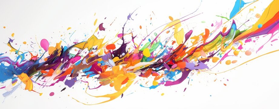 Colorful paint splashes the background. An abstract colorful paint splash on a white canvas