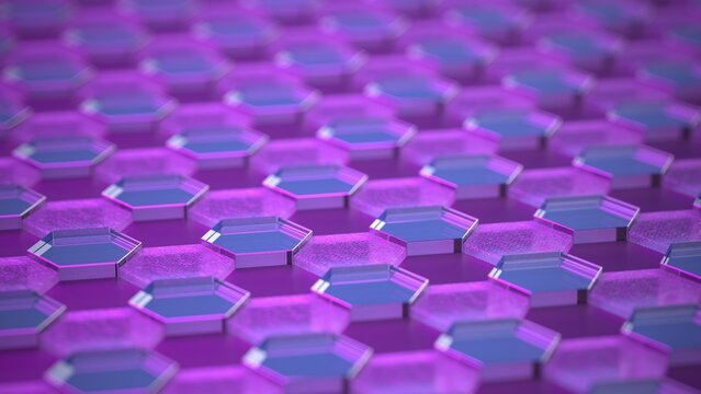 blue and purple hexagon pattern 3D rendered background