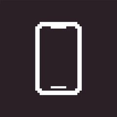 black and white simple flat 1bit vector pixel art icon of smartphone with blank screen
