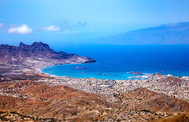Bay and town of Mindelo, Island Sao Vicente, Cape Verde, Cabo Verde, Africa.