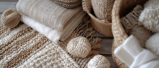 Stacked knitwear in rich textures, highlighting the cozy warmth and handcrafted quality of woolen garments