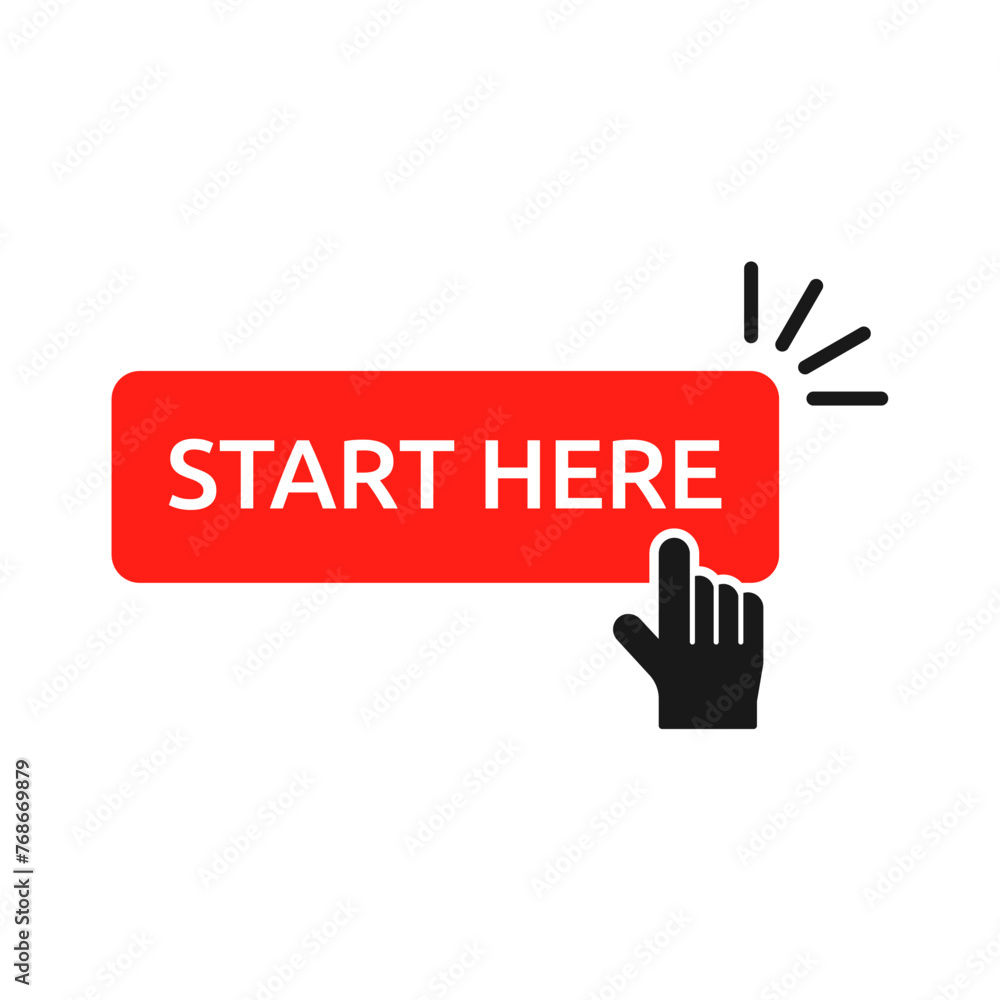 Poster start here text button template isolated on white background