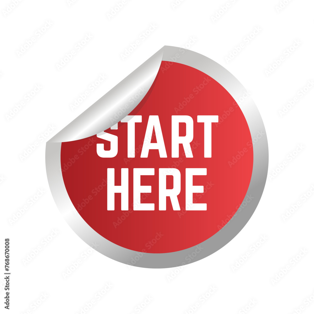 Poster start here text button template isolated on white background