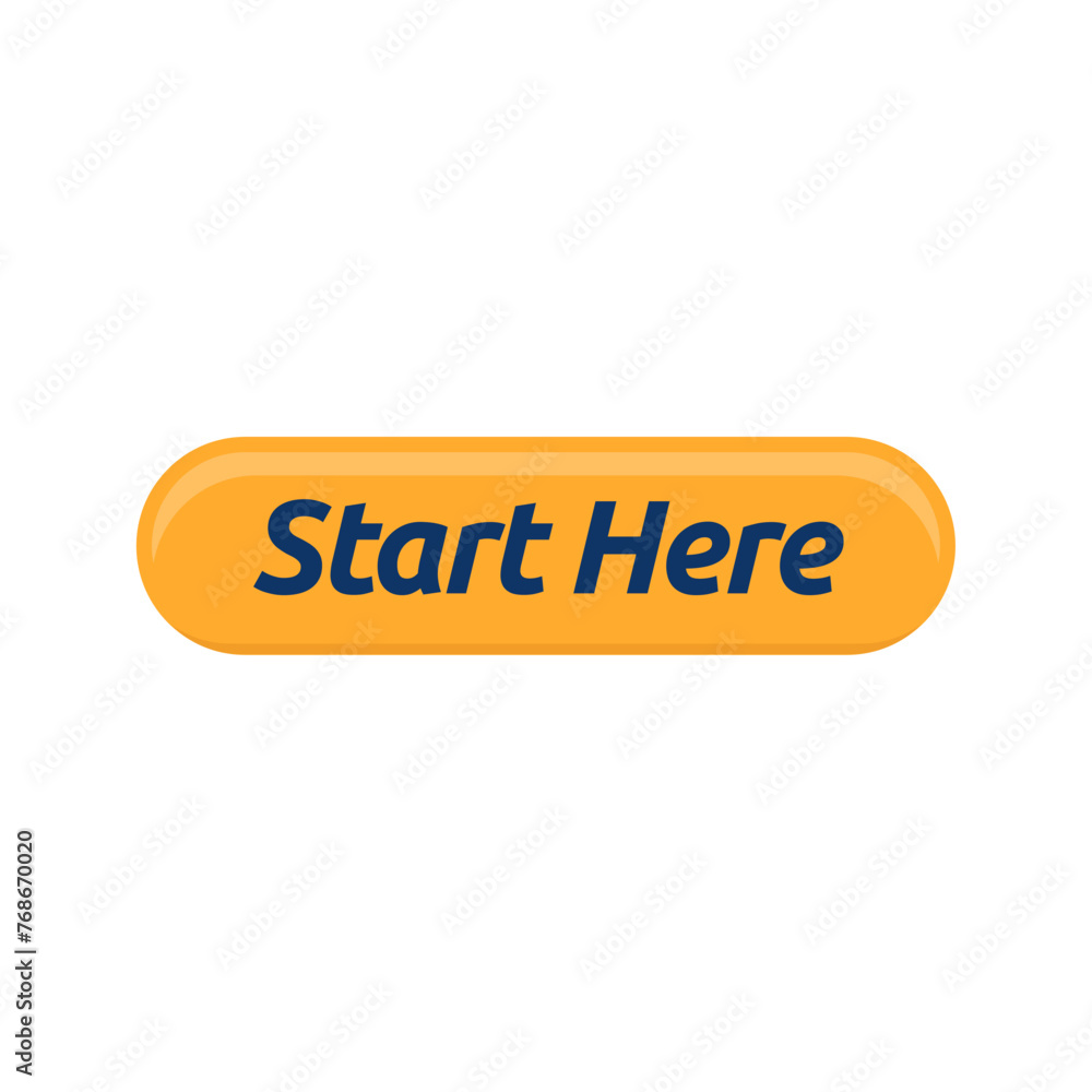 Poster start here text button template isolated on white background