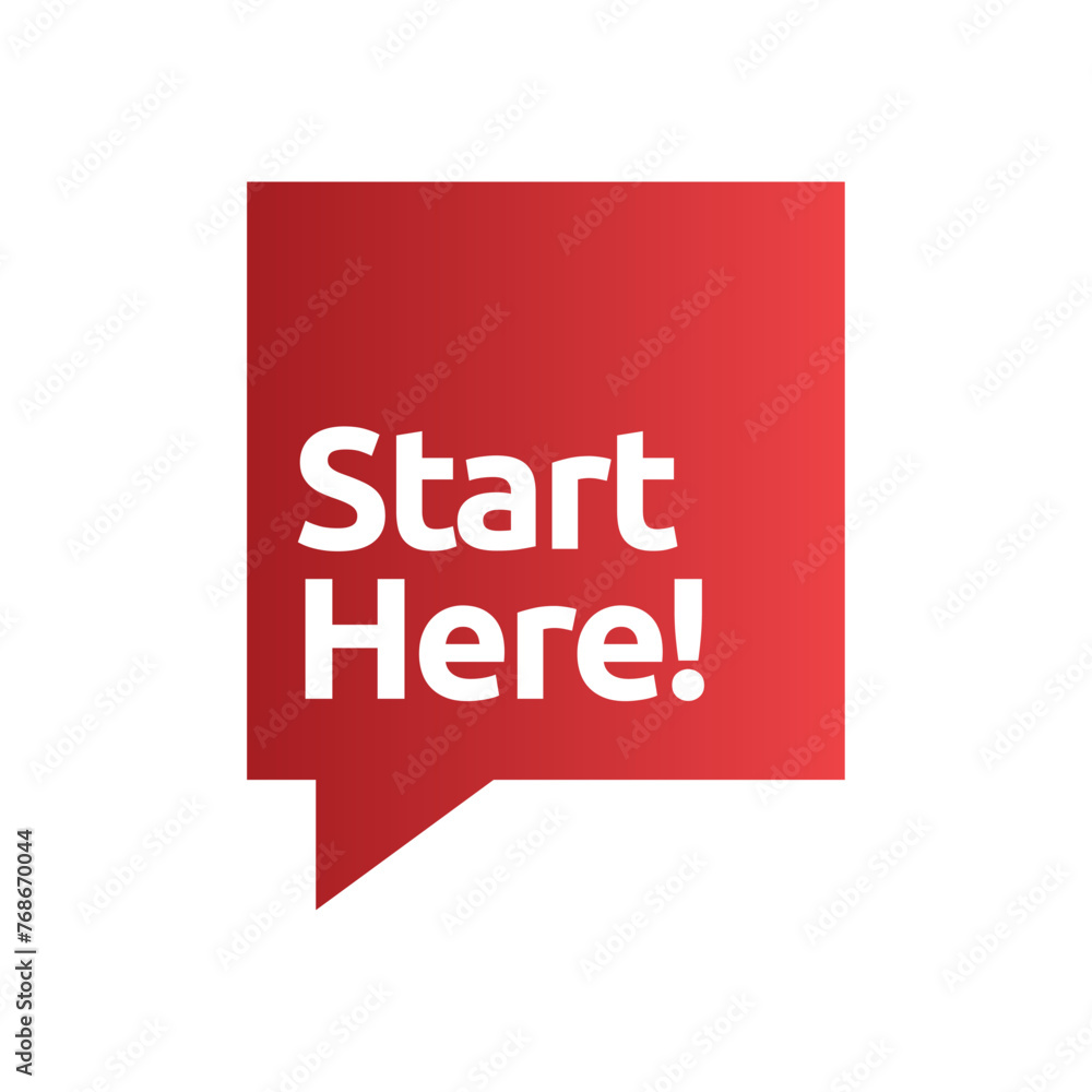 Poster start here text button template isolated on white background