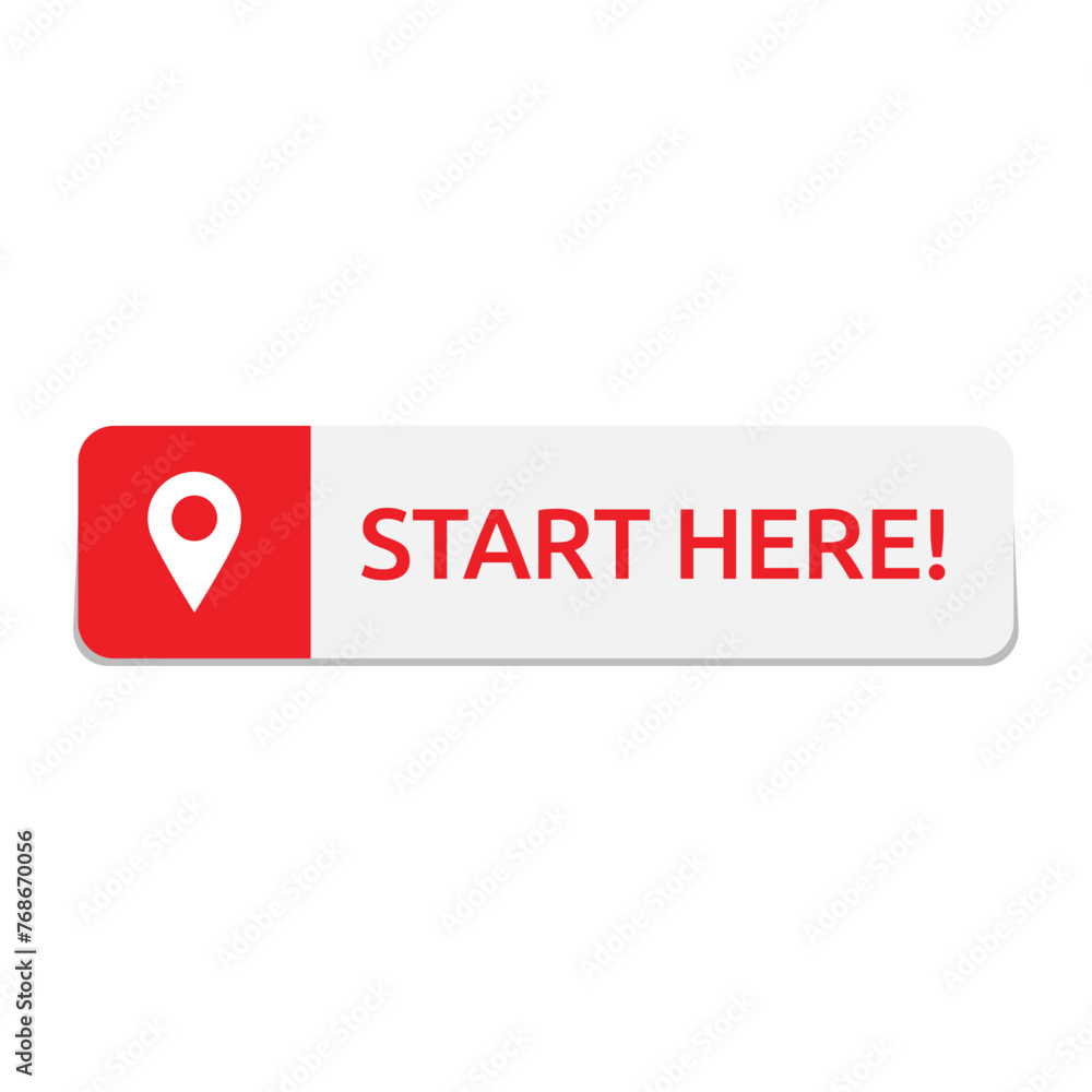 Poster start here text button template isolated on white background