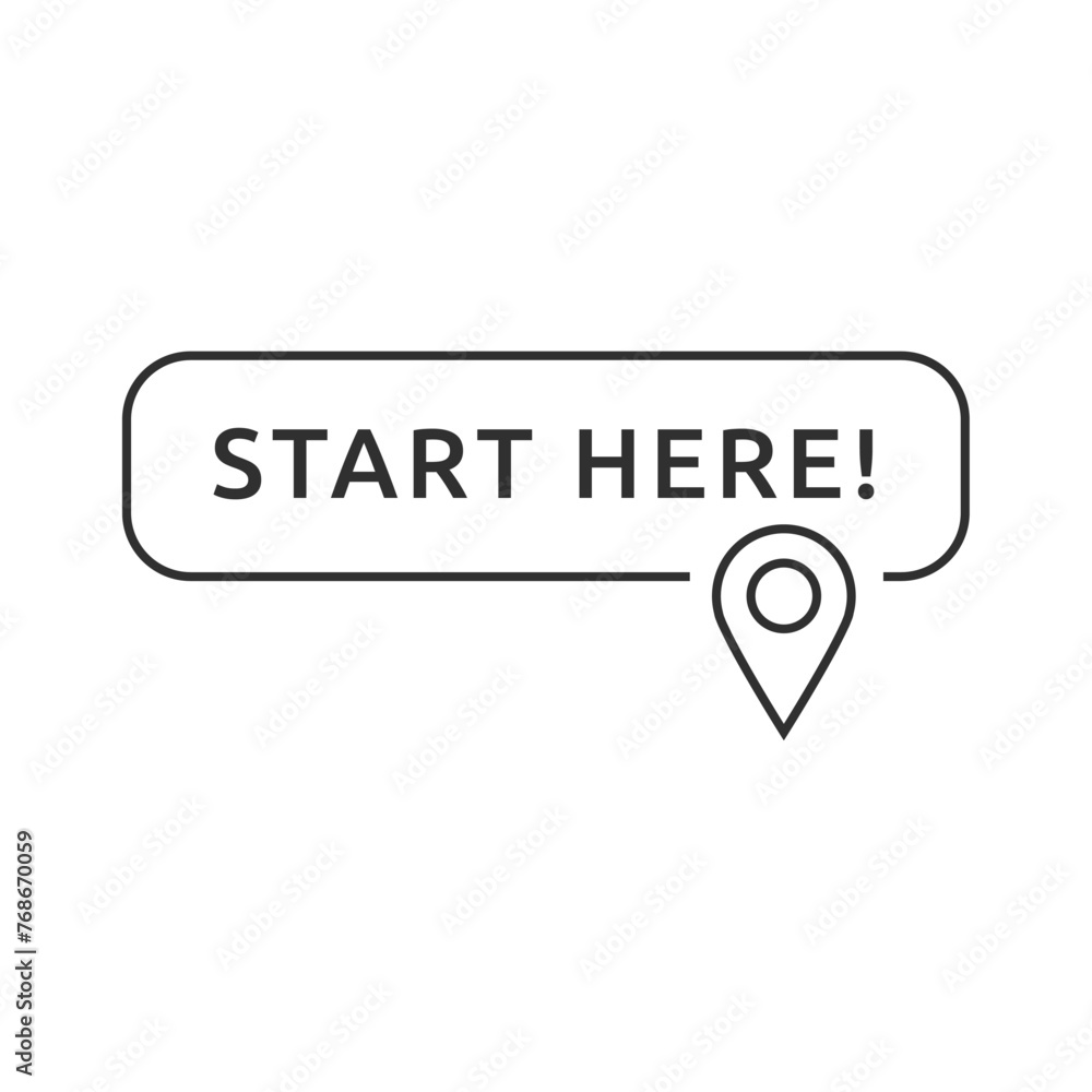 Aufkleber start here text button template isolated on white background
