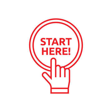 Start here text button template Isolated on white background