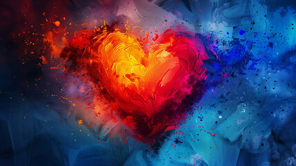 Abstract Heart in Fiery Colors Vivid Passion radiates with vibrant reds, oranges, and blues dynamic Love Art wallpaper background colorful