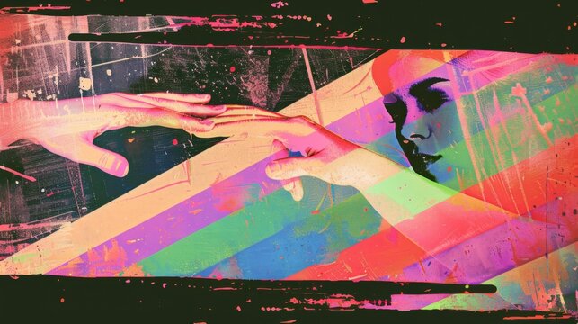 LGBT pride two girls kiss, Y2k art for t-shirts and clothes, lips kiss collage with a negative photocopy effect. Rough brutal elements for 90s vintage design. Ai Generation - Powered by Adobe