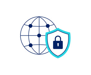 Cyber security icon. Critical, global infrastructure security. Vector linear illustration on the white background.
