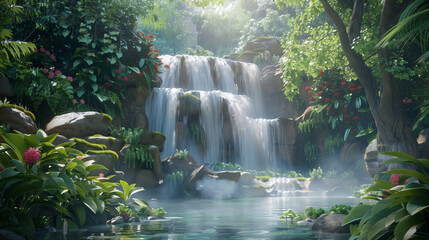 Zen Oasis: Tranquil Waterfall Retreat