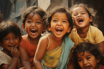 Generative Ai of happy children laughing. 