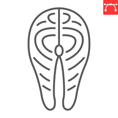 Fish steak line icon, seafood and fish, salmon steak vector icon, vector graphics, editable stroke outline sign, eps 10.