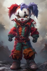 Scary Halloween Clown. Illustration On The Theme Of Animation And Cartoons, Halloween And Fears. Generative AI	
