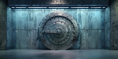 A large, silver vault door with a keyhole - obrazy, fototapety, plakaty