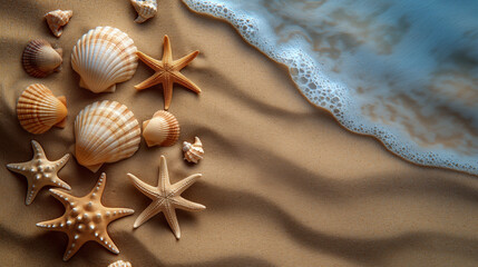 Fototapeta na wymiar Seashells and Starfish on Sand