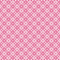 60s Style Pink White Mid Century Floral Checked Pattern
