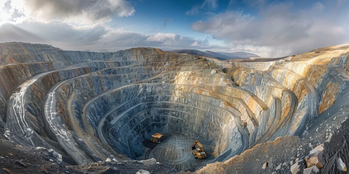 A large pit with a truck in it
