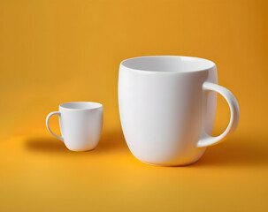 one small cup and big cup next to each other, green background Ai generative 