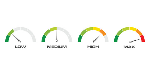 Gauge or meter indicator set.Progress performance chart. Vector illustration