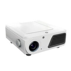 White home cinema projector isolated on a cutout PNG transparent background