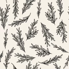 Fotobehang Line art rosemary branches background © Maria