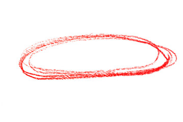 A oval drawn in red pencil isolated on transparent background.