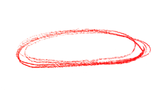 A oval drawn in red pencil isolated on transparent background.