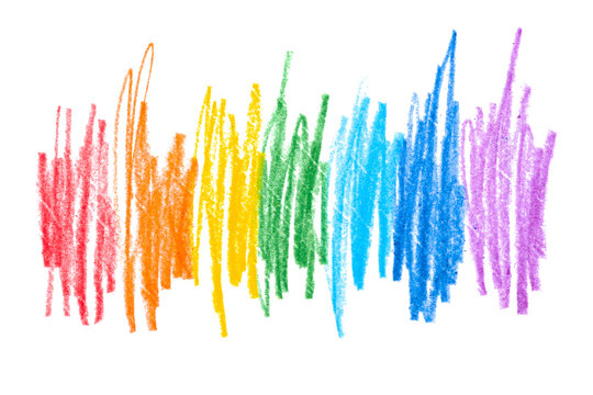 A photo of a rainbow drawn with colored pencils  on a transparent background.