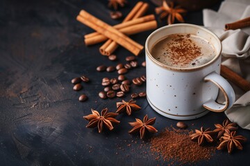 Cup of Coffee with Cinnamon and Star Anise